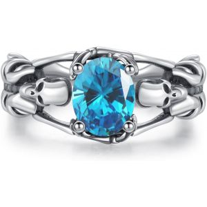 Yemaesre-Bague Tête De Mort Ouverte Pour Femme En Argent Sterling Gothique Tête De Mort Noir Bague Halloween Cosplay Bague Rock Punk Cadeau Pour Femmes Et Filles - Neuf