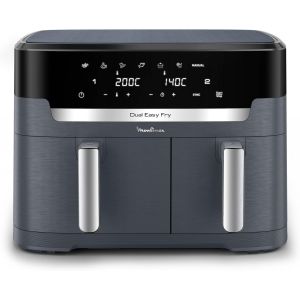 Dual Easy Fry Xxl, Air Fryer 2 Tiroirs, Jusqu'&agrave; 10personnes, 7programmes Pr&eacute;d&eacute;finis, Ez942bf0, Gris Fonc&eacute; - Neuf