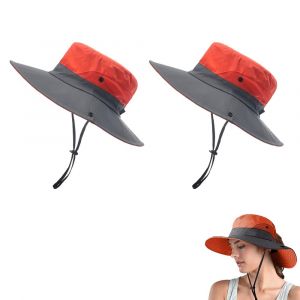 Lot De 2 Chapeaux Bob &Agrave; Large Bord, Protection Uv, Pour La Randonn&eacute;e Et La P&ecirc;che - Orange - Neuf