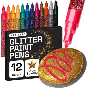 Jexnovashop-Feutres &Agrave; Paillettes Pour Peinture Sur Roche, Pierre, C&eacute;ramique, Verre, Bois, Tissu, Scrapbooking, Bricolage, Cartes, Coloriage. Lot De 12 Marqueurs Acryliques &Agrave; Pointe Extra-Fine 0,7 Mm - Neuf