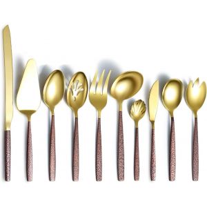 Ménagères Assorties 30 Pièces Avec Poignée En Surface De Lune Et Tête En Or Brillant Placage De Titane, Ensemble De Couverts En Argent En Acier Inoxydable Service Pour 6 - Neuf