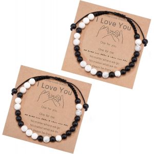 Eryi-2 Pcs Bracelet De Promesse Rose Pour Les Couples Ame Soeur Meilleurs Amis Cadeaux Pour Femme À Distance Pour Homme Avec Boîte Cadeau Et Carte À Message - Neuf