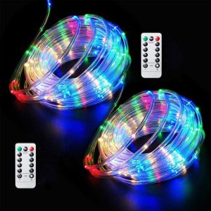 Lot De 2 Guirlandes Lumineuses Led Rechargeables Par Usb, 10 M, 100 Led, 8 Modes D'éclairage, Tube Lumineux À Changement De Couleur, Étanche, Pour Décoration De Jardin, Fête, Multicolore - Neuf