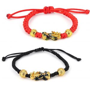 Kalsw-2pcs Bracelet De Richesse,Bracelet Richesse Porte-Bonheur Rouge Noir Avec Des Bêtes Mythiques Chinoises Attire La Prospérité De La Fortune Bijoux Porte-Bonheur Pour Hommes Femmes - Neuf