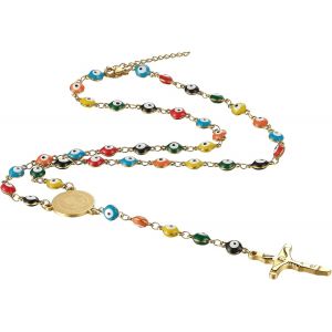Kal-Collier Y Chapelet Crucifi&eacute; : Collier Pour Homme Femme Pri&egrave;res Promesse Perles Et Oeil Malin Id&eacute;es Cadeaux - Neuf