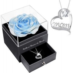 Cadeau Maman, Rose Eternelle avec Bijoux avec Argent 925 Collier, Meilleure Maman du Monde, Collier Anniversaire Femme, Coffret Rose Eternelle, Varie Fleur Pr&eacute;serv&eacute;e Cadeau Anniversaire Noel - Neuf