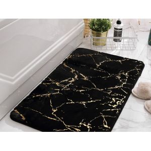 Tapis De Sol Antid&eacute;rapant &Agrave; Motif Marbre Noir 50x80cm Pour Salle De Bain Et Cuisine - Neuf