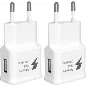 Samsung15w Fast Charger Usb Plug [2-Pack] For Samsung Galaxy S22, S21, S20, S10, S10e, S9, S8, S7, S6, Edge/Plus/Active/A13/A14/A53 5g/Note 5/8/9/10/20 And Other Fast Charging Devices (White) - Neuf