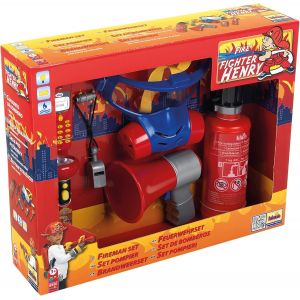 ERYI-8950 Set De Pompier, 7 Pièces - Masque À Gaz, Lampe Torche Avec Fonction Lumineuse, Extincteur Avec Fonction Vaporisation, Téléphone, Sifflet, Mégaphone Et Badge - Pour Enfants Dès 3 Ans - Neuf