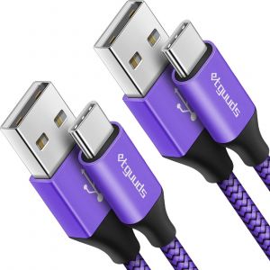 THEF-Câble USB C [1,8m, Lot de 2], USB C vers USB Cable 3A Charge Rapide Nylon Chargeur Type C Cable pour Samsung Galaxy S23 S22 S21 S20 S10 S9 S8 Plus, A20 A12 A13 A21 A40 A50 M31, Violet - Neuf