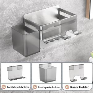MNUUZ-Porte Brosse ? Dents Mural avec 3 Accessoires, Support Brosse a Dent Electrique, Support Brosse a Dent Rangement, Acier Inoxydable SUS304 Pot Brosse ? Dent Salle De Bain, Argent? - Neuf