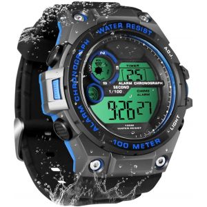 Montre Bracelet Hommes Gar&ccedil;on De Natation 100m R&eacute;sistant &Agrave; L'eau Montre Plong&eacute;e Avec Fonctions D'chronom&egrave;tre,Chronographe,Alarme,Double Fuseau Horaire,Format 12/24 Heures.[J534] - Neuf