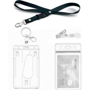 KALANKA-Porte Badges avec Cordon, clips, Porte badge transparent dur,pour Cartes de Proximité, Cartes de Crédit, Cartes d'Identité et Cartes, Porte Carte Bus (1 Set Vertical) - Neuf