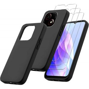 Pack 4-En-1 Compatible Zte Blade A35e (6,52"") ¿ Coque Tpu Souple Noire Antichoc + 3x Verres Trempés 9h (0,33 Mm) - Neuf