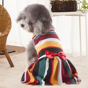 Hjlian Robe D'ete Pour Chien, Motif Arc-En-Ciel A Rayures Colorees, Joli Noud Papillon, Jupe Pour Chiot (L) - Neuf