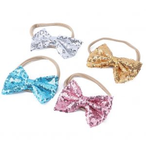 Lot De 4 Bandeaux A Paillettes Pour Bebes, Nourrissons Et Tout-Petits, Accessoires Pour Cheveux, Nouds (Jaune, Blanc, Bleu, Rose) - Neuf