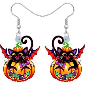 Kal-Boucles D'oreilles En Acrylique Halloween Citrouille Chat Noir Boucles D'oreilles Pendantes Bijoux Chat Noir Cadeaux Pour Femmes Filles Charms - Neuf