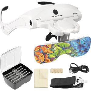 JEXNOVASHOP-Lunettes Loupe Grossissante comme Diamond Painting Accessoires avec 4 LED et R&eacute;glage &agrave; 2 Niveaux, Lampe Frontale pour Lecture Bijoutier Broderie Peinture Diamant - Neuf