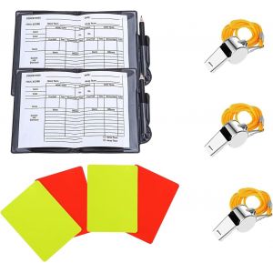 Acdsgd-2 Set Cartes D'arbitre De Football, 3 M&eacute;tal Sifflet Arbitre, Kit D'arbitrage Football Avec Cartons Jaune Et Rouge, Carnets Scores, Crayon, Accessoires Arbitre De Football Pour Jeux Sport - Neuf