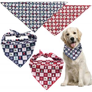 Jgd-Lot De 2 Bandanas De No&euml;l Pour Chien, Foulard Triangle R&eacute;glable, Motifs P&egrave;re No&euml;l & Bonhomme De Neige, Accessoire Chien Noel, Pour Petits Moyens Chiens Chats (Carr&eacute;s Rouges Et Bleus) - Neuf