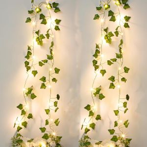 Guirlande Lumineuse De Lierre Artificiel, 2 Pi&egrave;ces Guirlande Lumineuses D'int&eacute;rieur 2m 20 Led, Guirlande Lumineuse &Agrave; Piles Chambre, Led Feuilles D&eacute;coration Pour F&ecirc;te De Mariage - Neuf