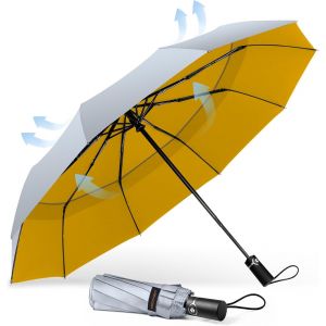 Parapluie Pliant Coupe-Vent, Pour Voyage, Automatique, Grand Parapluie R&eacute;sistant Au Vent Avec 10 Baleines, Pour Golf Solide Et L&eacute;ger, Compact Pour La Pluie - Neuf