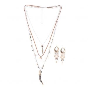 Ensemble De Bijoux 3 Pieces, Boucles D'oreilles, Collier, Perles, Fausses Perles, Boucles D'oreilles, Pendentif, Collier - Neuf