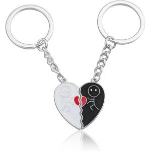 KAL-2 Pendentifs D'Amiti&eacute; En Argent, Porte-Cl&eacute;s Bff, Porte-Cl&eacute;s De La Meilleure Amie, Porte-Cl&eacute;s De L'Amiti&eacute; En Coeur Noir Et Blanc, Pour Gar&ccedil;ons Et Filles, Cadeau D'Anniversaire - Neuf