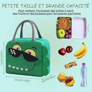 Tzf-Sac À Lunch Pour L'école Pique-Nique Sac Isotherme Repas Enfant Réutilisable Glacière Isothermes Cartoon Repas Portable Pour Étudiants Étanche Pour Boîte À Lunch (Dinosaures Verts) - Neuf