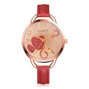 Gaiety Lady Mode Rose Amour Coeur Motif Pu Bande Montre &Agrave; Quartz Analogique (Rouge) - Neuf