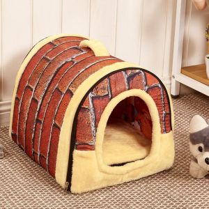 Niche D'hiver Douce Et Chaude Pour Chat, Niche Igloo Portable Pour Chat, Mini Lit Pour Petit Chien, Panier Pour Chat, Chaton, Chiot Et Lapin, Style Rétro, Couleur Mur De Briques, Taille M, 45 X 35 Cm - Neuf