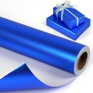 Rouleau de papier cadeau bleu marine métallisé pour homme et femme, couleur unie, mat, pour anniversaire, mariage, fête prénatale, Noël, remise de diplôme - 43 cm x 10 m - Neuf