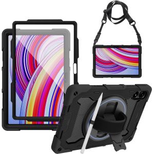 Coque Antichoc Pour Xiaomi Redmi Pad Pro 12,1 Pouces 2024, &Eacute;tui De Protection Armure Robuste Avec Protecteur D'&Eacute;cran, Support Rotative, Dragonne Et Bandouli&egrave;re R&eacute;glable, Porte Stylet U2013 Noir - Neuf