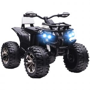 Voiture 4x4 Quad Buggy &Eacute;lectrique Enfant 12 V 5 Km/H Max. Effets Lumineux Sonores Selle Avec Dossier Porte-Bagage Avant M&eacute;tal Pp Blanc Noir - Neuf