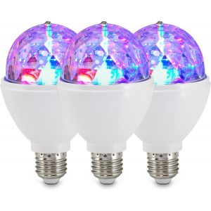 Kalanka-Briloner - Lot De 3 Ampoules Rgb, E27, 3 W, Changement De Couleur Par Rotation, Boule Disco, Lumi&iquest;&iquest;Re Disco, Lumi&iquest;&iquest;Re F&iquest;&ordm;te, D&iquest;&iquest;Coration F&iquest;&ordm;te, Lampe, Ampoule, 7,3 X 12,9 Cm, Blanc - Neuf
