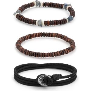 Eryi-Lot De 3 Bracelets En Perles Pour Homme, Surf Crew Hawaii - Cordon En Cuir Ajustable, Pour Petit Ami, Surfeurs, Copain, Vacances, Fête, Clubbing, Festival, Week-End - Neuf