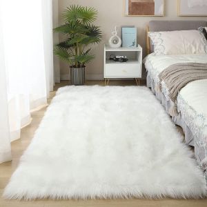 Peau de Mouton synth&eacute;tique,Cozy Sensation comme v&eacute;ritable Laine Tapis en Fourrure synth&eacute;tique, Man-Made Luxe Laine Tapis de Canap&eacute; Coussin (Blanc, 60 x 90 cm) - Neuf