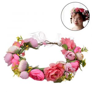 Couronne De Fleurs Ajustable Faite &Agrave; La Main &iquest; Coiffe De Roses Roses Et Blanc Laiteux Pour Mariages Et Festivals - Neuf