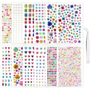 Mevronisshop-3800 Pi&egrave;ces De Pierres Scintillantes Autocollantes, 12 Feuilles De Strass Autocollant, Strass Acrylique Multicolore Autocollant, Autocollants Pour Artisanat, Pour Cadres Photo - Neuf