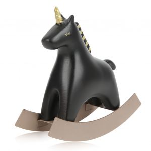 Statue de cheval a bascule noir, petite taille, 13,5 x 4,5 x 14,5 cm, sculpture decorative pour etagere de chambre - Neuf