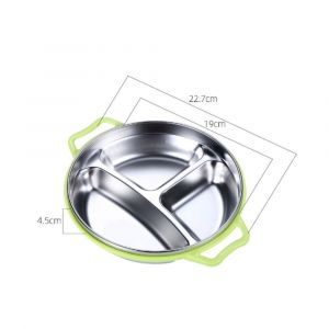 Assiette Pour Enfant En Acier Inoxydable Avec Compartiments Et Couvercle Verte - Neuf