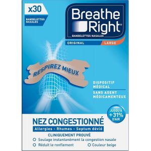 Bandelette Nasale - Taille Large - Sommeil : Aide &Agrave; R&eacute;duire Les Ronflements - Rhume, Allergies, Sport : Vous Aide &Agrave; Mieux Respirer - Couleur Peau, 30 Pi&egrave;ces - Neuf