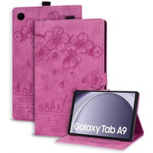 Coque Pour Samsung Galaxy Tab A9 8.7 Pouces 2023 Sm-X110/X115 Pu Cuir Cover Tablette Housse De Protection Porte-Crayons Portefeuille Tablet &Eacute;tui Samsung Tab A9 8.7"" 2023 Rose Rouge - Neuf