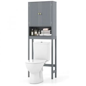 COSTWAY Meuble WC au-Dessus des Toilettes avec 2 Portes, Compartiment Ouvert, Etag&egrave;re R&eacute;glable, pour Salle de Bain 60 x 23 x 168 cm - Neuf