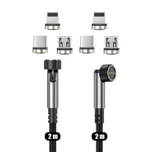 AYU-Câble de Chargement Magnétique [1m/pack de 2], Charge Rapide et Transfert de Données, Câble Magnétique Compatible avec Micro-USB, Smartphones USB-C, i-Produits et Android Auto - Neuf