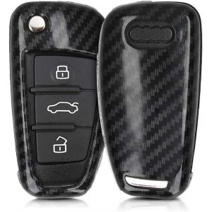 ERYI-Accessoire Clé De Voiture Compatible Avec Audi Clé 3-Touches - Coque De Protection En Plastique Rigide Carbone Noir - Neuf