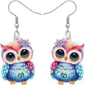 Kal-Cute Acrylique Hibou Boucles D'oreilles Pendentif Oiseau De Bande Dessin&eacute;e Pour Les Femme Filles Hibou Amoureux Cadeaux - Neuf