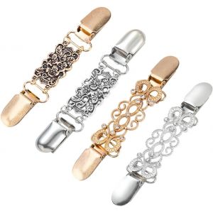 Kjdal-Lot De 4 Clips Rca Pour V&ecirc;tements,Cardigan,Porte-Manches Pour Femme,En Alliage Vintage,Pour Cape,Veste,Manteau,Col,&Eacute;charpes,Manteau (Or,Argent) - Neuf