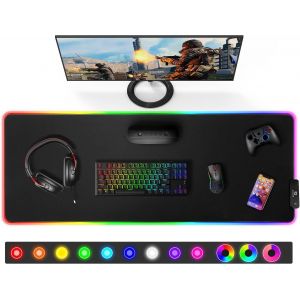 NouvelHorizonstore-XXL Tapis de Souris RGB Gaming, Grand Tapis Souris avec 12 Modes d'&iquest;&iquest;clairage LED, Mouse Pad avec Tissu Micro-Tiss&iquest;&iquest;, Tapis &iquest;&iquest;paissi de 5 mm pour Gamer, Bureau,800 x 300mm - Neuf