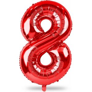 SJZG-Grands Ballons Rouges En Forme De Chiffres Pour Gar&ccedil;ons Filles Et Femmes - 101,6 Cm - Grand Format - Num&eacute;ro 8 - Film Aluminium Mylar - Auto-Gonflant - Ballons Num&eacute;ros 0-9 - Pour D&eacute;coration De F&ecirc; - Neuf